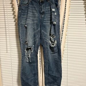 Grace & Lace Distressed Blue Straight Leg Jeans